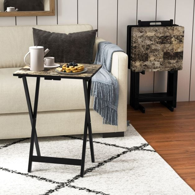 Ensemble de 4 tables de jardin pliantes, en bois résistant aux intempéries, noires