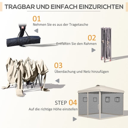 Pop-Up Pavillon 3x3M mit UV-Schutz & Netzvorhängen