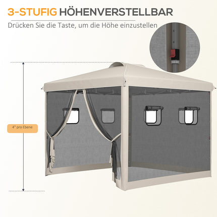 Pop-Up Pavillon 3x3M mit UV-Schutz & Netzvorhängen