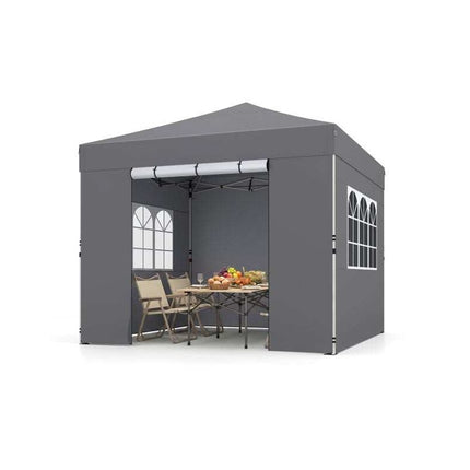 Folding Gazebo 3 x 3 m with Removable Side Panels, Metal Frame, Grey, 3 Heights