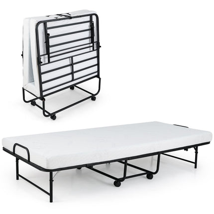 Lit d'appoint pliant avec matelas, cadre en métal, capacité de charge 220 kg