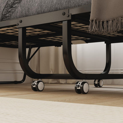 Lit d'appoint pliant avec matelas, roulettes et cadre en acier