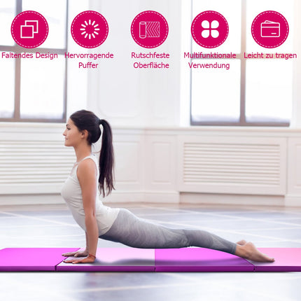 Tapis de gym pliable 240 x 120 cm, rose, antidérapant, portable