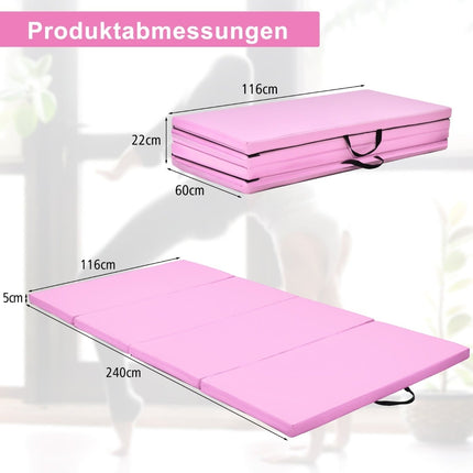 Faltbare Gymnastikmatte, Rosa, 240x120x5 cm, Rutschfest, Tragbar
