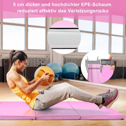 Faltbare Gymnastikmatte, Rosa, 240x120x5 cm, Rutschfest, Tragbar