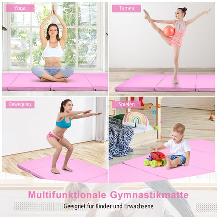 Faltbare Gymnastikmatte, Rosa, 240x120x5 cm, Rutschfest, Tragbar