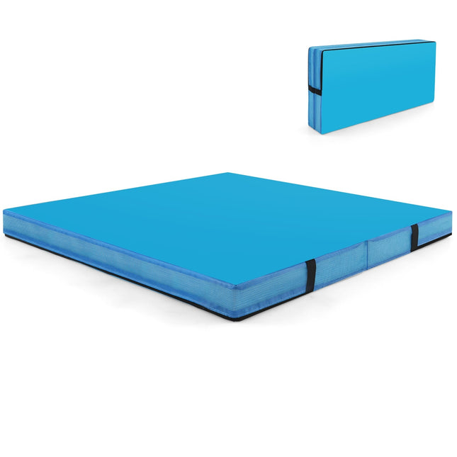 Tapis de gymnastique pliable, 122 x 122 x 10 cm, bleu, mousse EPE