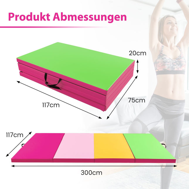 Tapis de gymnastique pliable, 300 x 117 x 5 cm, rose/vert