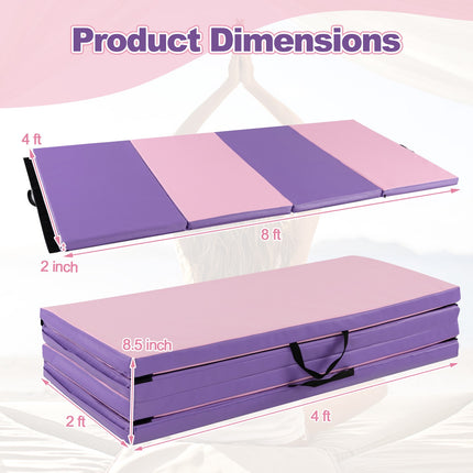 Tapis de gymnastique pliable 8x4x2, revêtement en PU, poignées