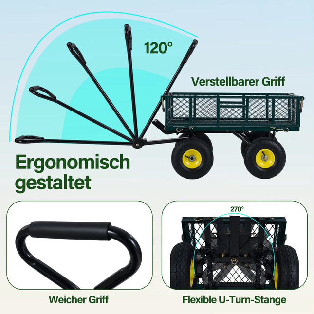 Faltbarer Hochleistungs-Metall-Gartenwagen, 408 kg Tragkraft, Grün