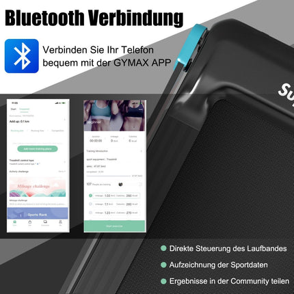 Klappbares Heimlaufband mit Bluetooth-Lautsprecher &amp; LED-Display und Gerätehalterung, Marineblau