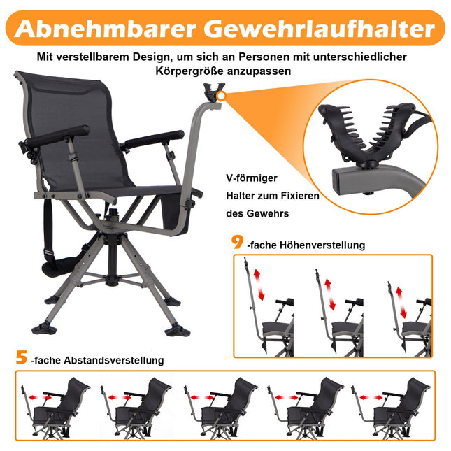 Klappbarer Jagdstuhl mit verstellbaren Beinen und 360-Grad-Drehfunktion