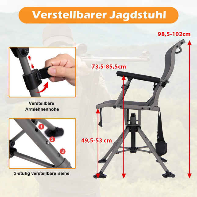 Klappbarer Jagdstuhl mit verstellbaren Beinen und 360-Grad-Drehfunktion