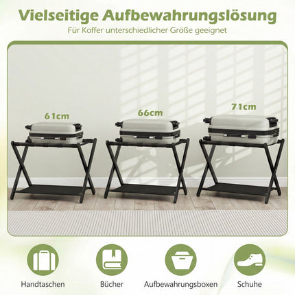 Ensemble support à bagages pliable, bambou, double rangement, noir
