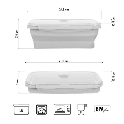 Boîte à lunch pliable, grise, capacité 1200 ml