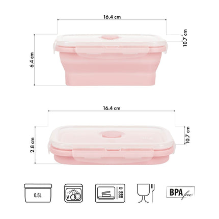 Boîte à lunch pliable, rose, capacité de 500 ml