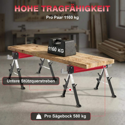 Chevalets de sciage pliables en métal, capacité de 1160 kg, hauteur réglable