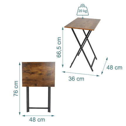 Table pliante en métal avec plateau effet bois, 66,5 × 48 × 36 cm