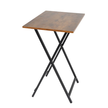 Table pliante en métal avec plateau effet bois, 66,5 × 48 × 36 cm