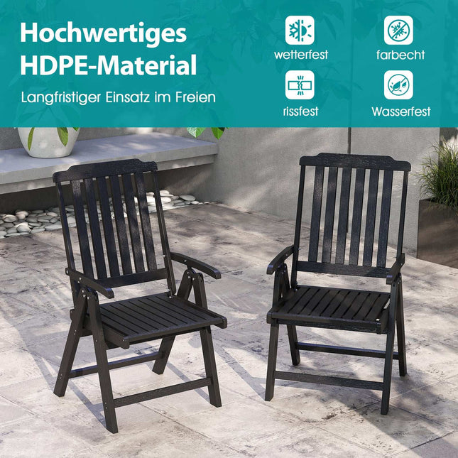 Klappbarer Outdoor-Stuhl, schwarzes HDPE, 150 kg Tragkraft