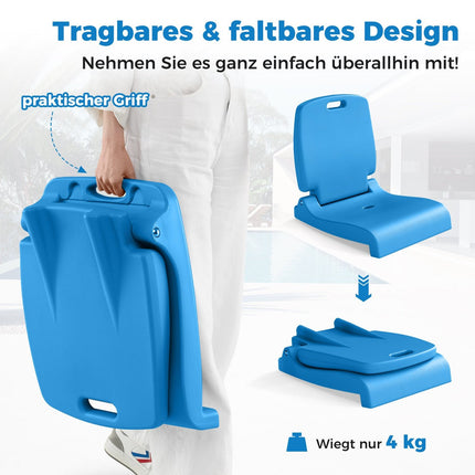 Chaise pliante d'extérieur avec poignée, trou de drainage, bleu