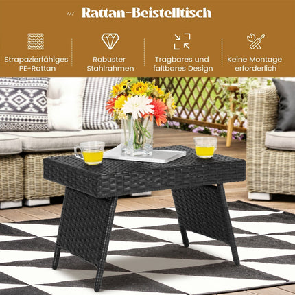 Table basse pliante d'extérieur, noire, en rotin résistant aux intempéries