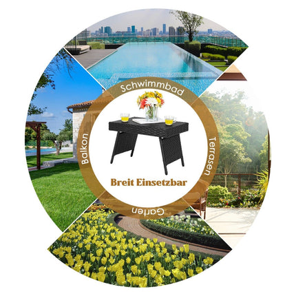 Table basse pliante d'extérieur, noire, en rotin résistant aux intempéries