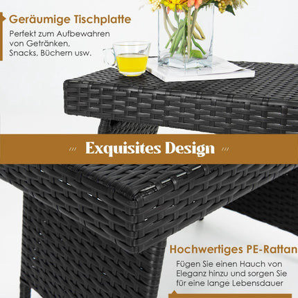 Table basse pliante d'extérieur, noire, en rotin résistant aux intempéries