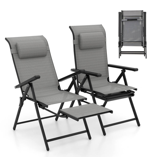 Klappbare Terrassenliegen, 2er-Set, verstellbare Fußstütze, Grau