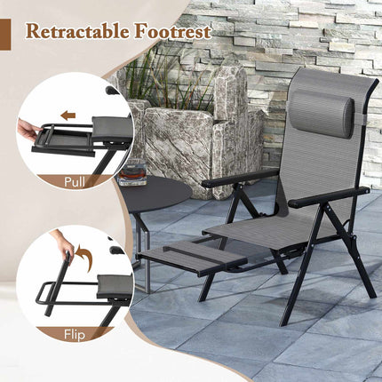 Klappbare Terrassenliegen, 2er-Set, verstellbare Fußstütze, Grau