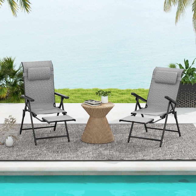 Klappbare Terrassenliegen, 2er-Set, verstellbare Fußstütze, Grau