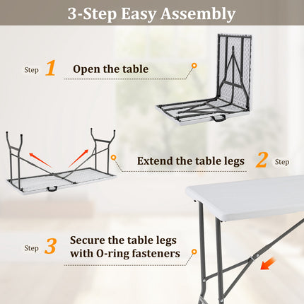Table de pique-nique pliante de 1,5 m, plateau en PEHD imitation bois, pieds antidérapants