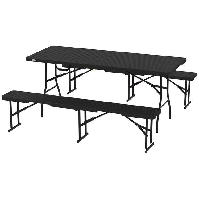 Ensemble de tables de pique-nique pliantes, 3 pièces, noir, PEHD et métal
