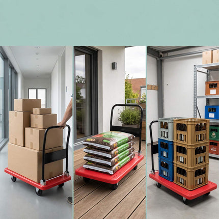 Chariot à plateforme pliable, capacité de 300 kg – Rouge