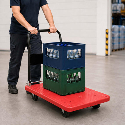 Chariot à plateforme pliable, capacité de 300 kg – Rouge