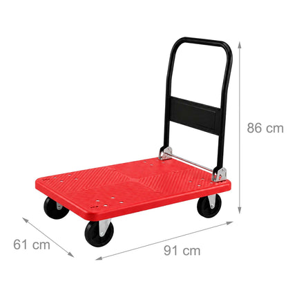 Chariot à plateforme pliable, capacité de 300 kg – Rouge