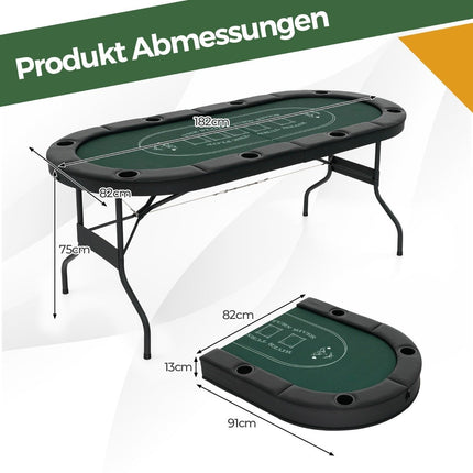 Table de poker pliante pour 8 joueurs avec porte-gobelets