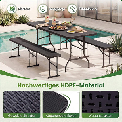 Klappbarer Gartentisch in Rattanoptik, Tischplatte aus HDPE, Schwarz