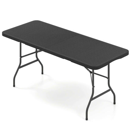 Klappbarer Gartentisch in Rattanoptik, Tischplatte aus HDPE, Schwarz
