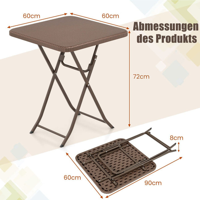 Table pliante en rotin avec plateau en PEHD 60 x 60 cm
