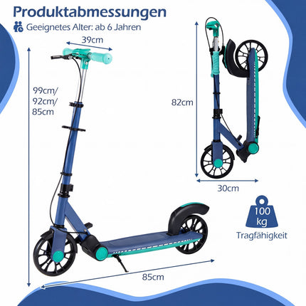 Trottinette pliable avec roues LED, hauteur réglable, verte