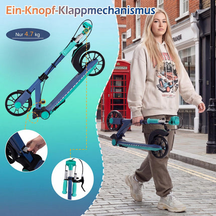 Trottinette pliable avec roues LED, hauteur réglable, verte