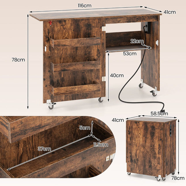 Table de couture pliante avec station de charge et rangement