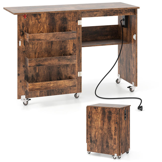Table de couture pliante avec station de charge et rangement