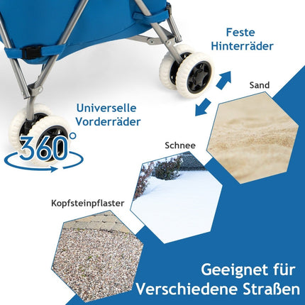 Faltbarer Einkaufstrolley mit Rädern, 90L Fassungsvermögen, Blau