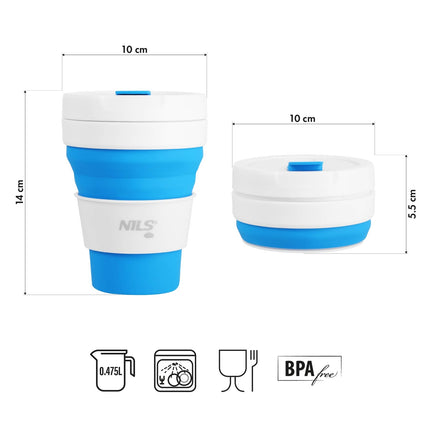 Gobelet pliable en silicone, 475 ml, bleu