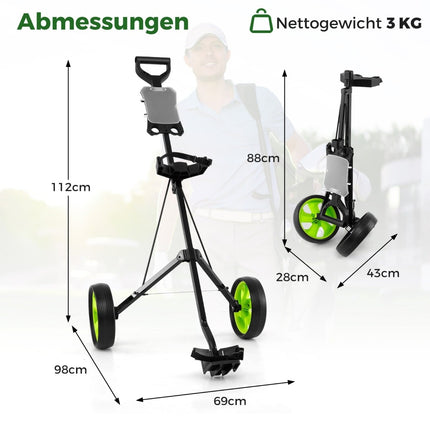 Faltbarer Golf-Stahl-Trolley mit Scorekartenhalter, 2 Räder