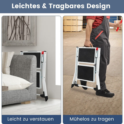Klapptrittleiter, 2 Stufen, 20 cm breit, 150 kg Tragkraft