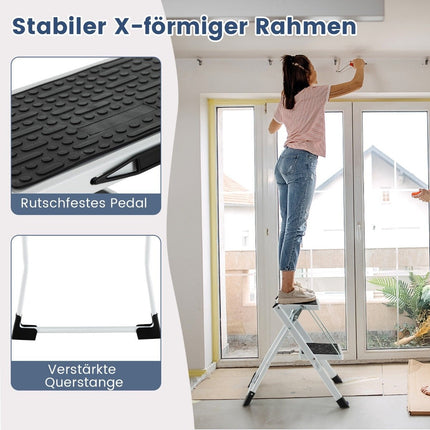 Klapptrittleiter, 2 Stufen, 20 cm breit, 150 kg Tragkraft