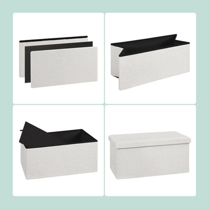 Banc de rangement pliable, tissu Teddy, 2 places